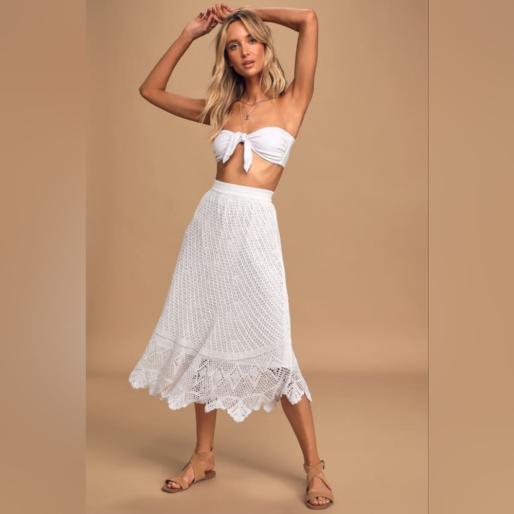 NWOT Lulu's Unforgettable Day White Crochet Lace Midi Skirt
